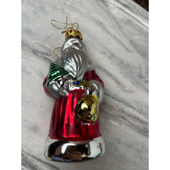 Lot 4 Blown Glass Ornaments Panda Church Santa Tree Glitter Christmas Decor - Picture 2 of 9